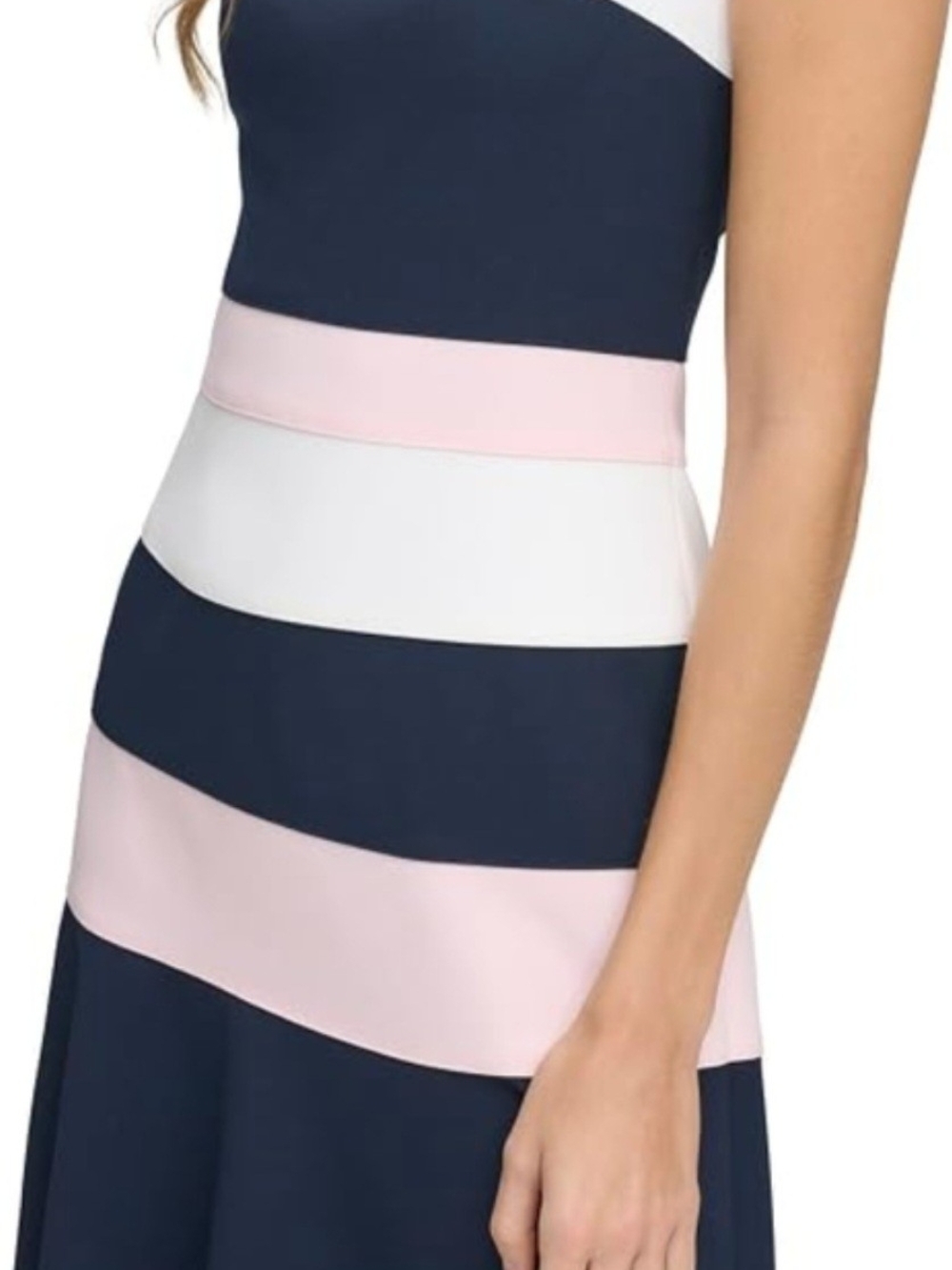 Tommy Hilfiger Navy, White & Pink One-Shoulder Striped Dress